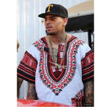 White and Red African Dashiki Shirt for Mens
