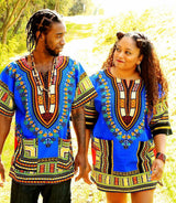 Blue African Unisex Dashiki Shirt Tops