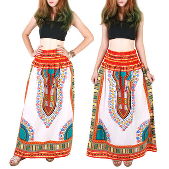 White and Red Colorful African Dashiki Skirt